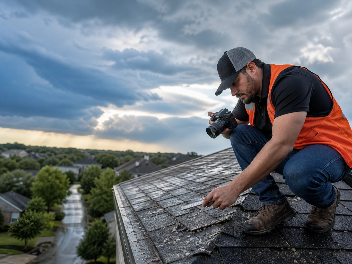 Storm response team documenting a roof condition